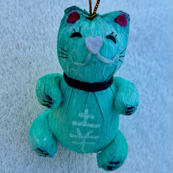 Cost Plus World Market Other - World Market Cat Ornament Paper Mache Asian Kitty Blue New